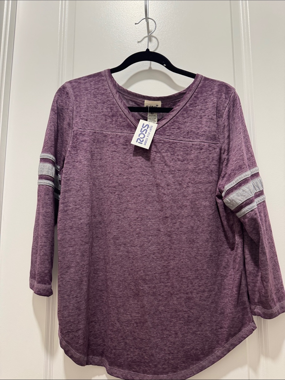 Avenue Plum Heather V-Neck Long Sleeve Top with Stripe Detail